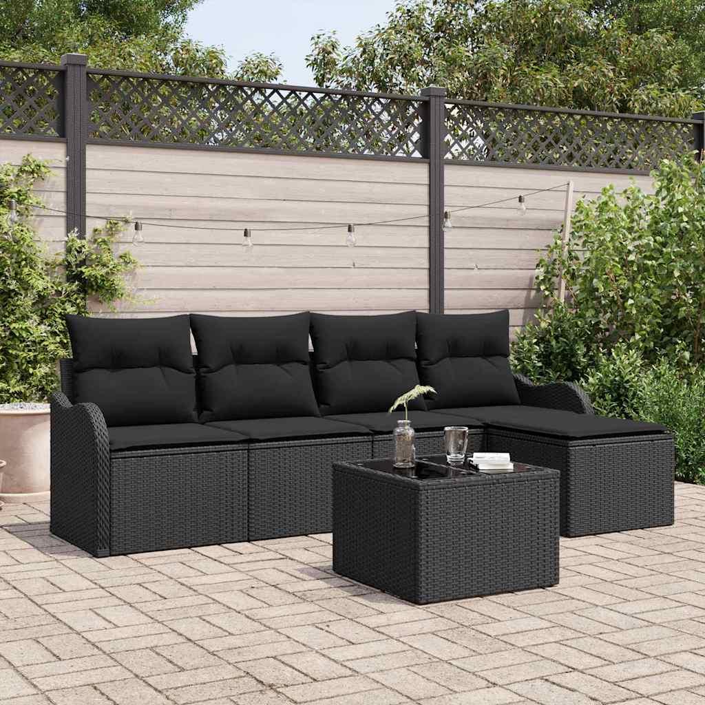 Tuin Sofa Set 6 pcs Zwart poly rattan is nu te koop bij PeponiXL, paradijselijk wonen!