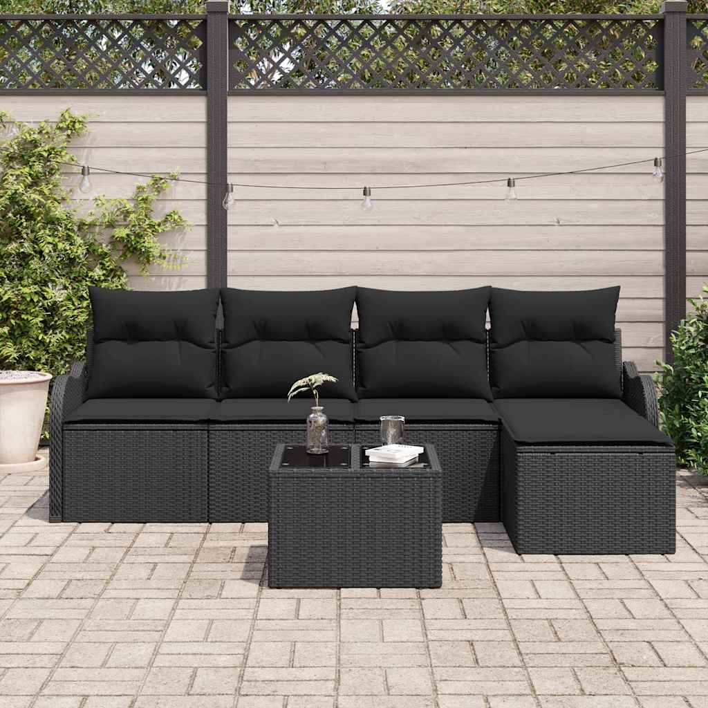 Tuin Sofa Set 6 pcs Zwart poly rattan is nu te koop bij PeponiXL, paradijselijk wonen!