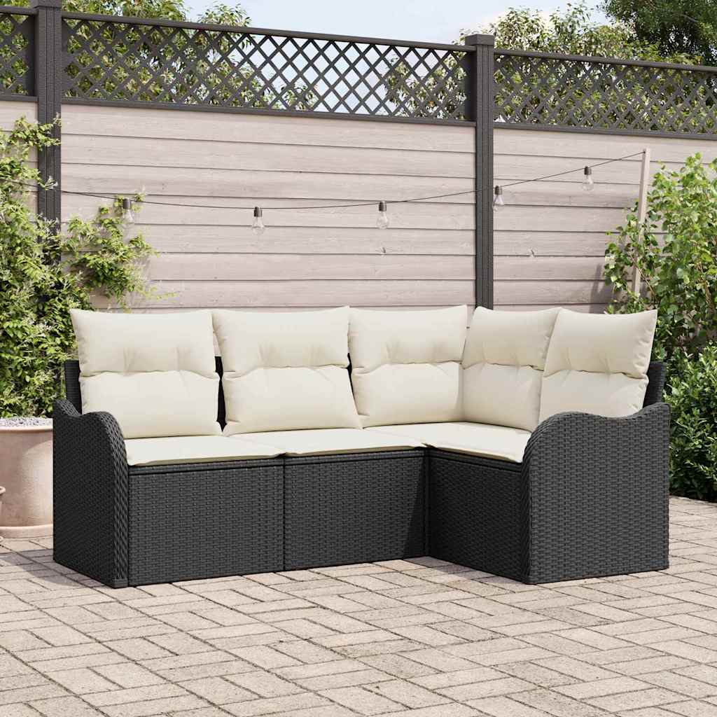 Tuin Sofa Set 4 pcs Zwart poly rattan is nu te koop bij PeponiXL, paradijselijk wonen!