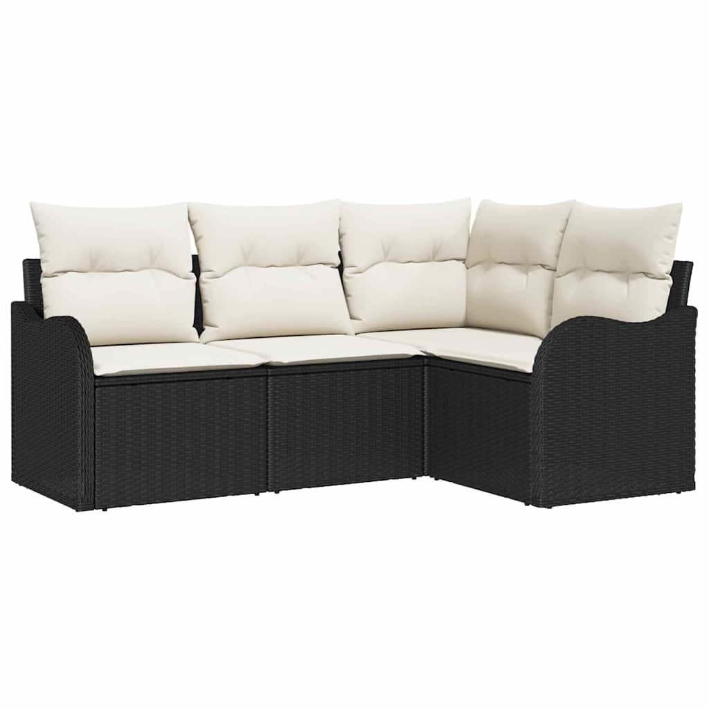 Tuin Sofa Set 4 pcs Zwart poly rattan is nu te koop bij PeponiXL, paradijselijk wonen!