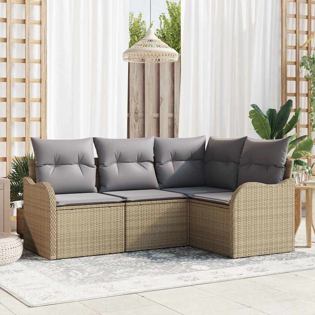 Tuin Sofa Set 4 pcs Beige poly rattan is nu te koop bij PeponiXL, paradijselijk wonen!