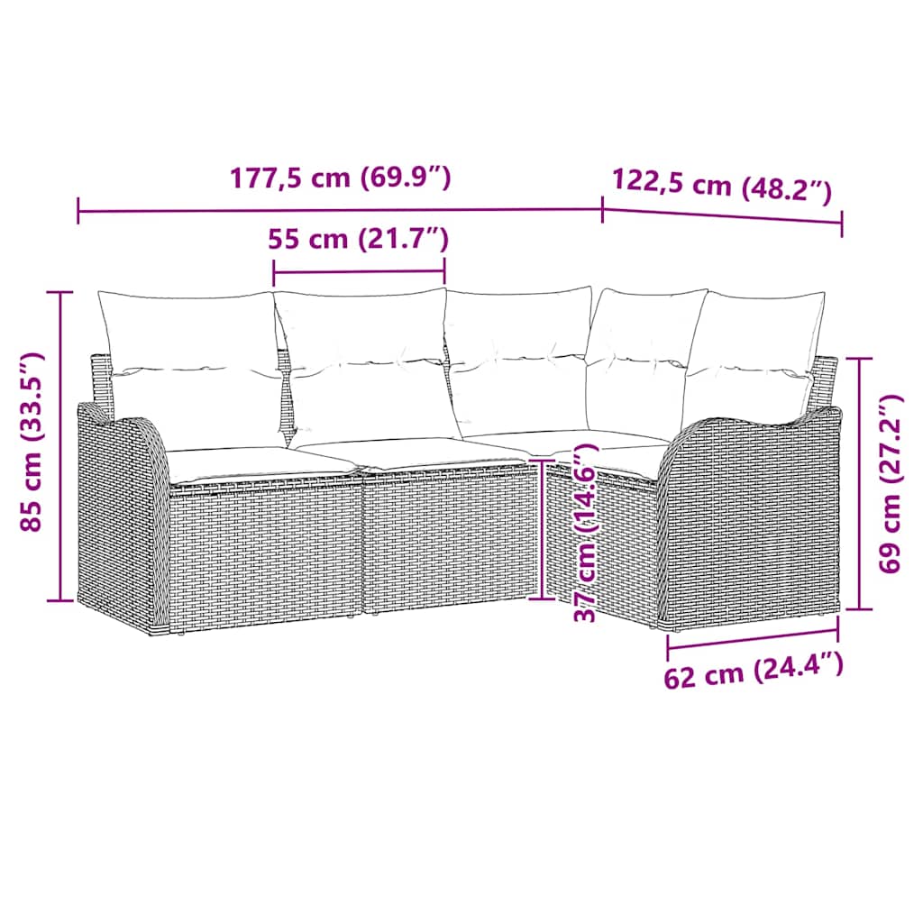 Tuin Sofa Set 4 pcs Beige poly rattan is nu te koop bij PeponiXL, paradijselijk wonen!