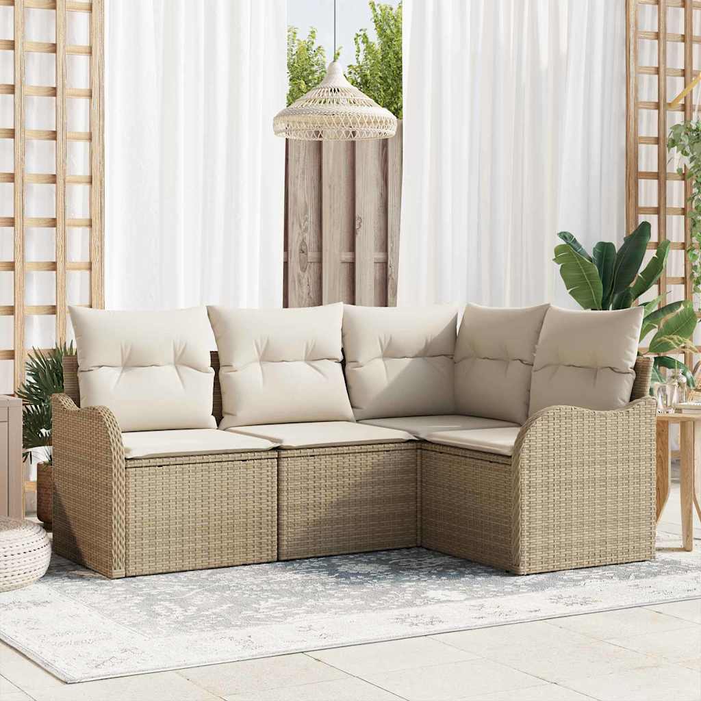 Tuin Sofa Set 4 pcs Beige poly rattan is nu te koop bij PeponiXL, paradijselijk wonen!