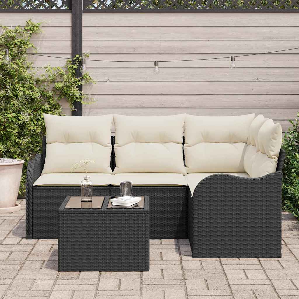 Tuin Sofa Set 5 pcs Zwart poly rattan is nu te koop bij PeponiXL, paradijselijk wonen!