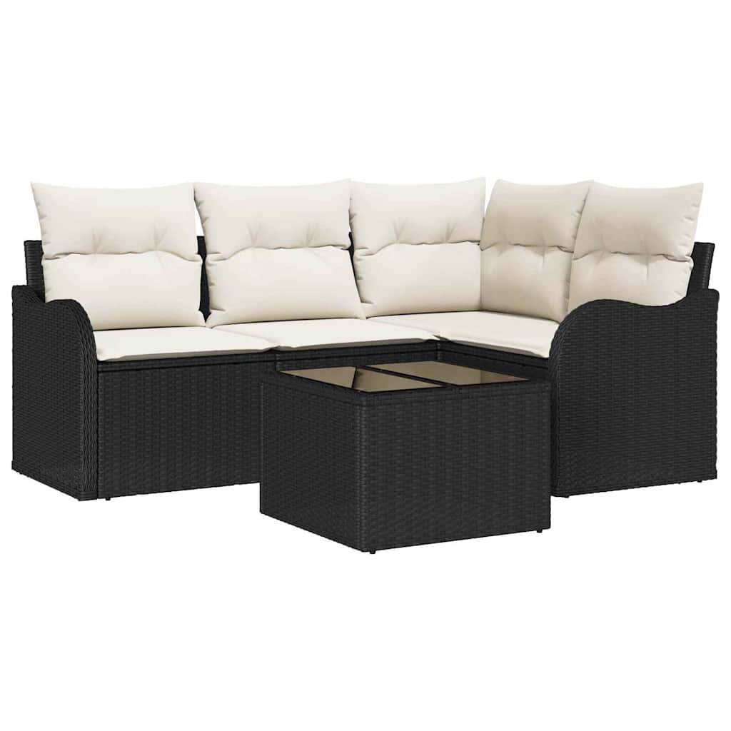 Tuin Sofa Set 5 pcs Zwart poly rattan is nu te koop bij PeponiXL, paradijselijk wonen!