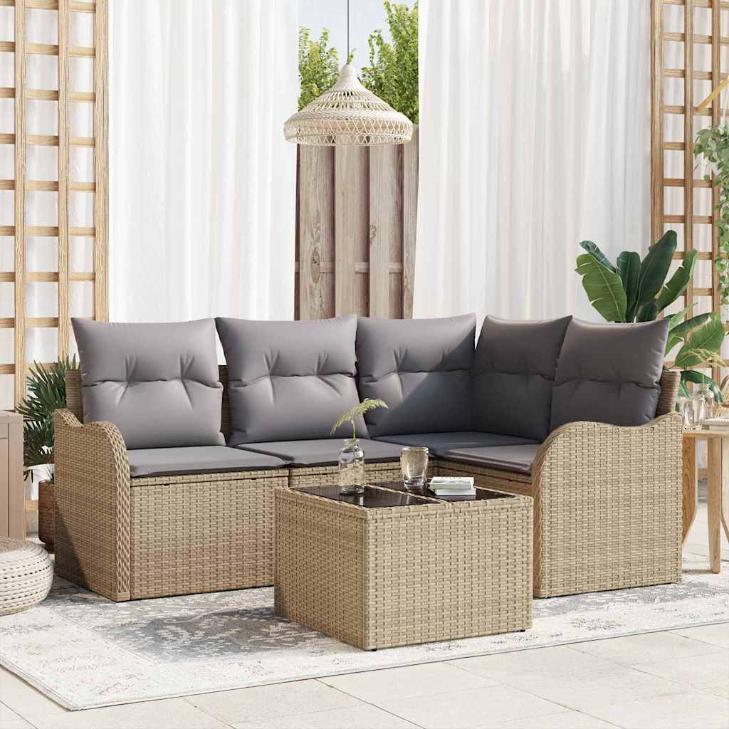 Tuin Sofa Set met kussen 5 pcs Beige Poly riet is nu te koop bij PeponiXL, paradijselijk wonen!