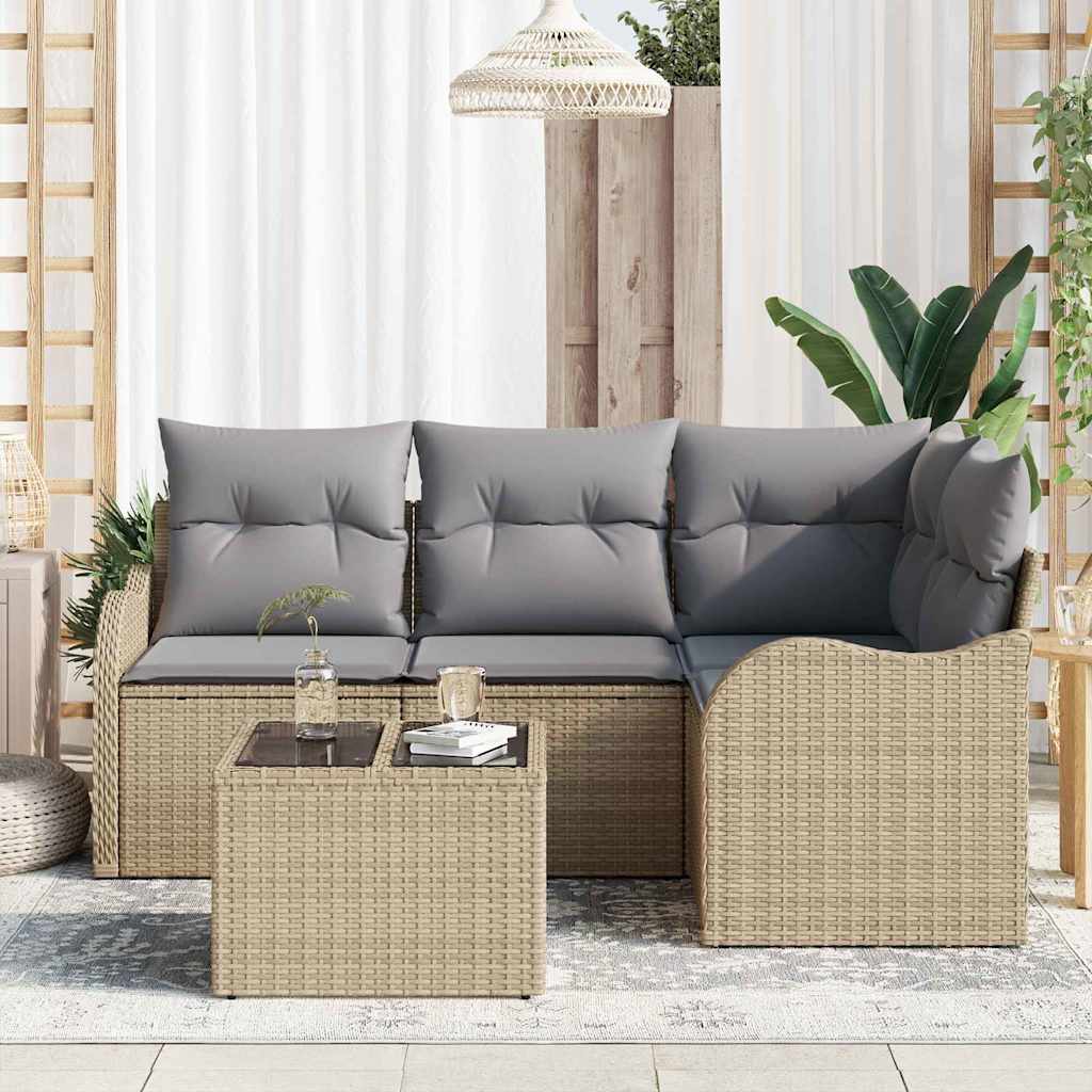 Tuin Sofa Set met kussen 5 pcs Beige Poly riet is nu te koop bij PeponiXL, paradijselijk wonen!