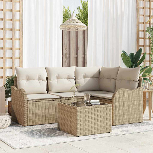 Tuin Sofa Set 5 pcs Beige poly rattan is nu te koop bij PeponiXL, paradijselijk wonen!