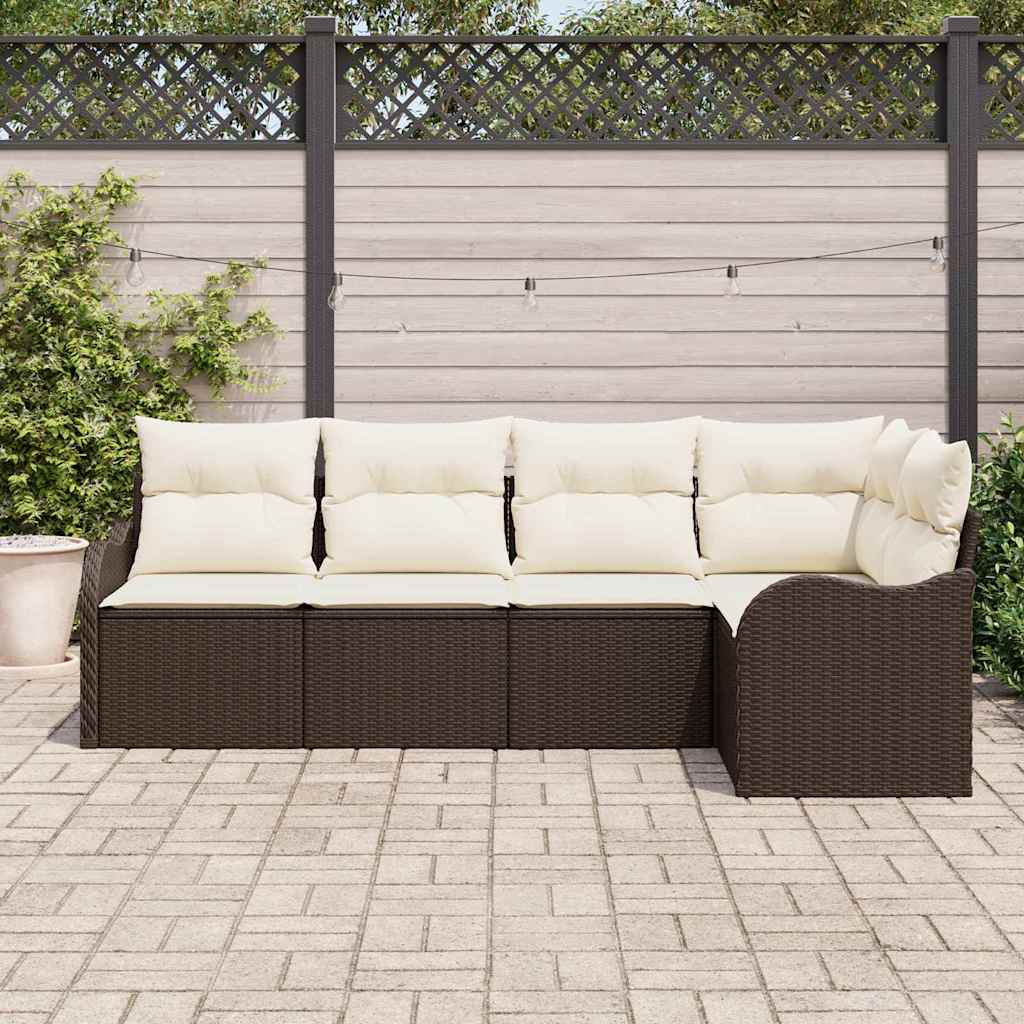 Tuin Sofa Set 5 pcs Bruin poly rattan is nu te koop bij PeponiXL, paradijselijk wonen!
