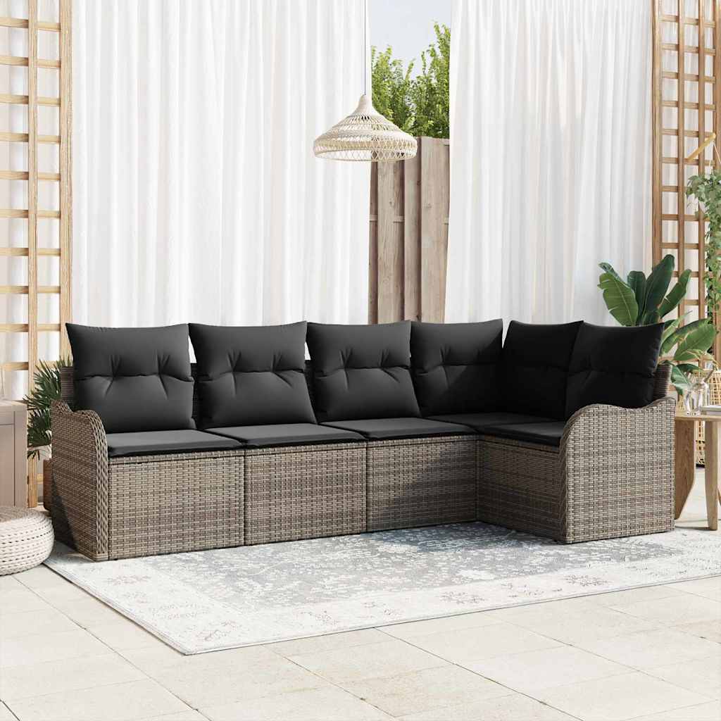 Tuin Sofa Set met kussen 5 pcs Grijs Poly riet is nu te koop bij PeponiXL, paradijselijk wonen!