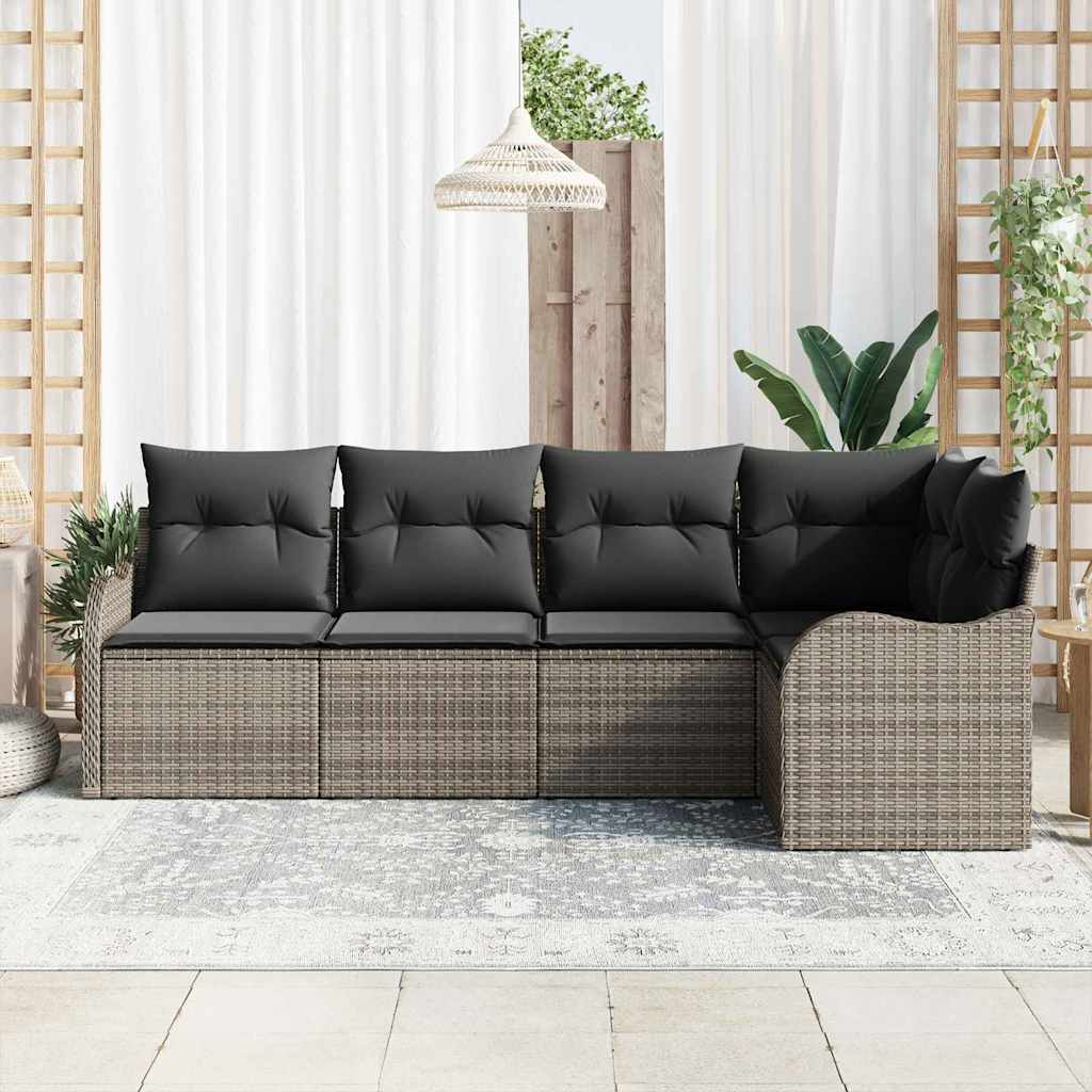 Tuin Sofa Set met kussen 5 pcs Grijs Poly riet is nu te koop bij PeponiXL, paradijselijk wonen!