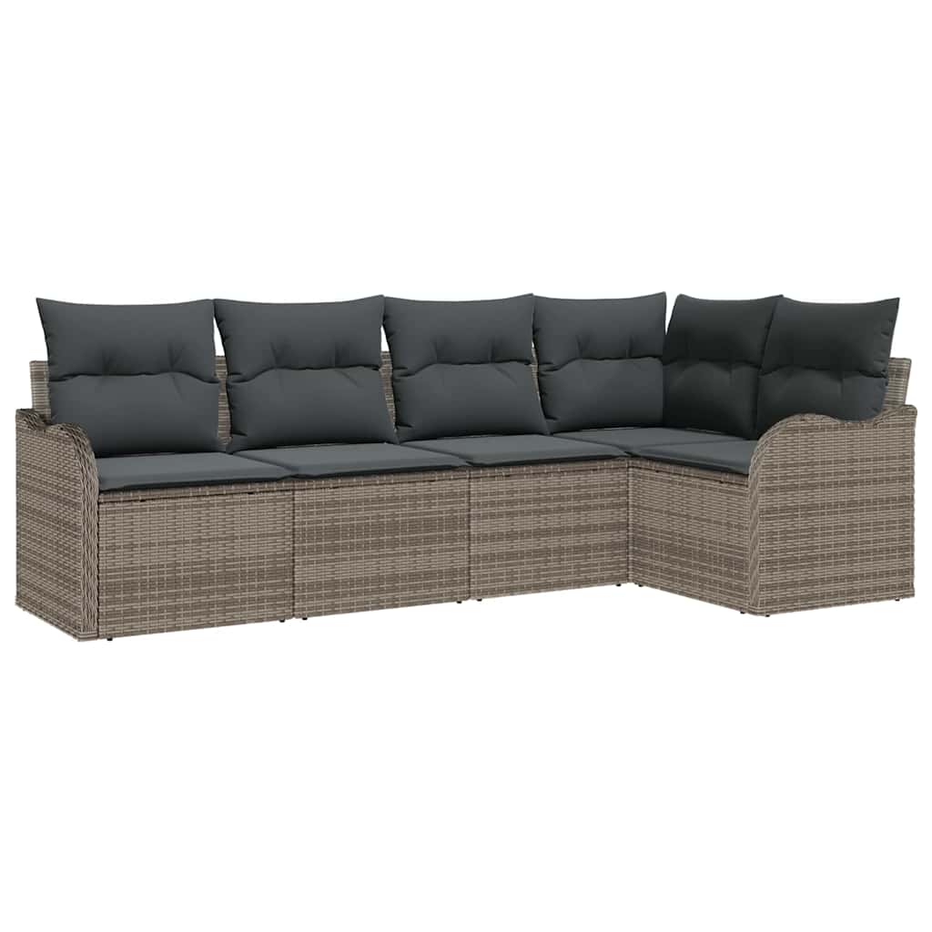 Tuin Sofa Set met kussen 5 pcs Grijs Poly riet is nu te koop bij PeponiXL, paradijselijk wonen!
