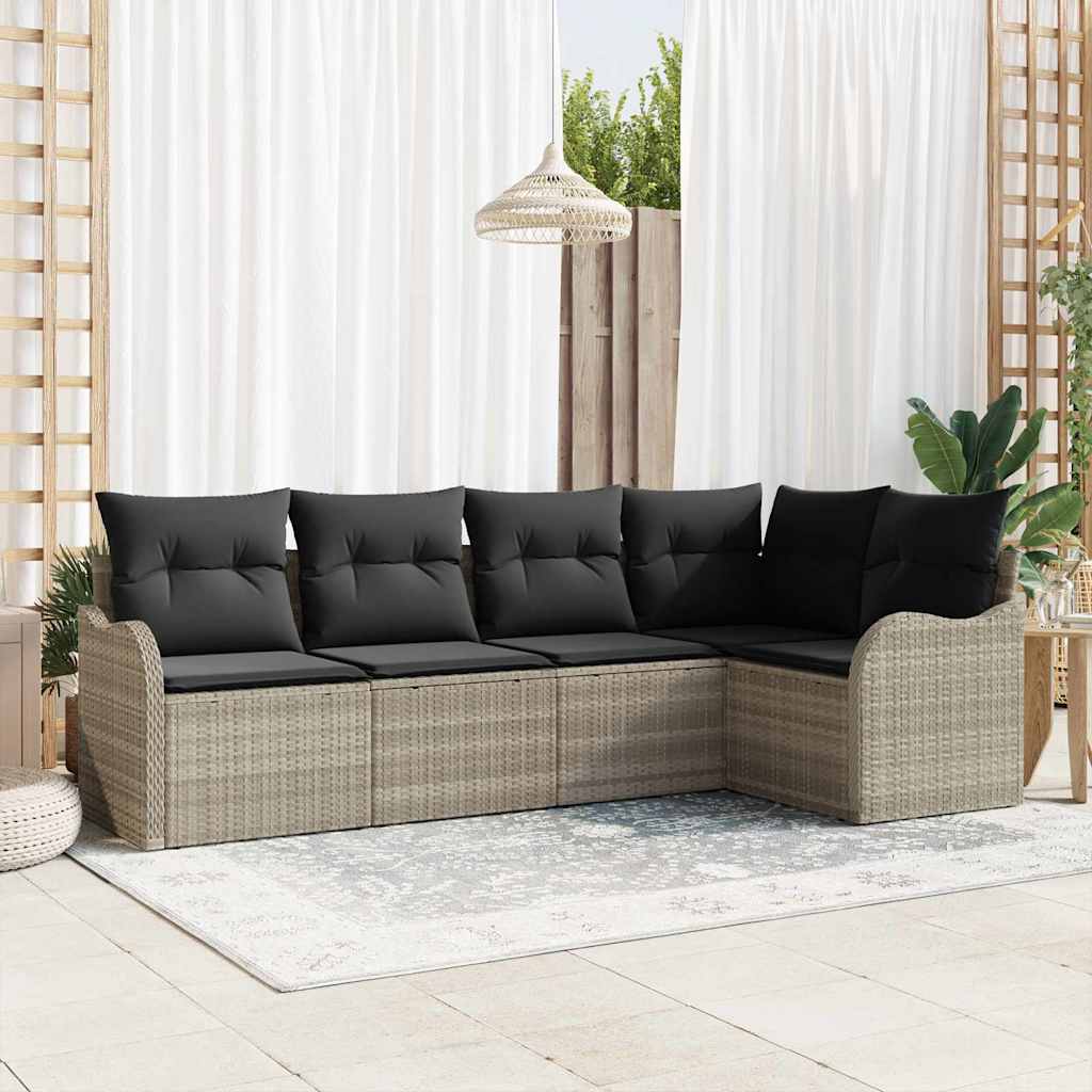 Tuin Sofa Set met kussen 5 pcs Lichtgrijs Poly riet is nu te koop bij PeponiXL, paradijselijk wonen!