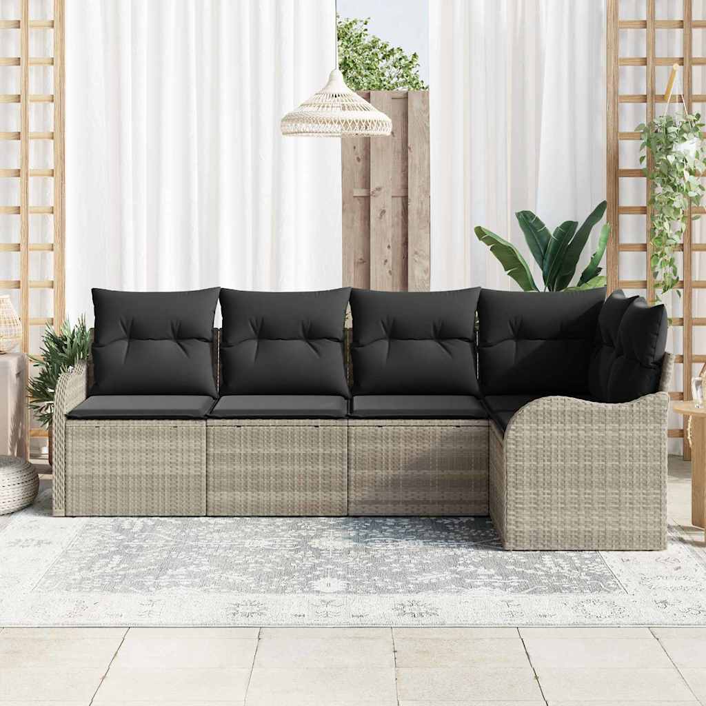 Tuin Sofa Set met kussen 5 pcs Lichtgrijs Poly riet is nu te koop bij PeponiXL, paradijselijk wonen!