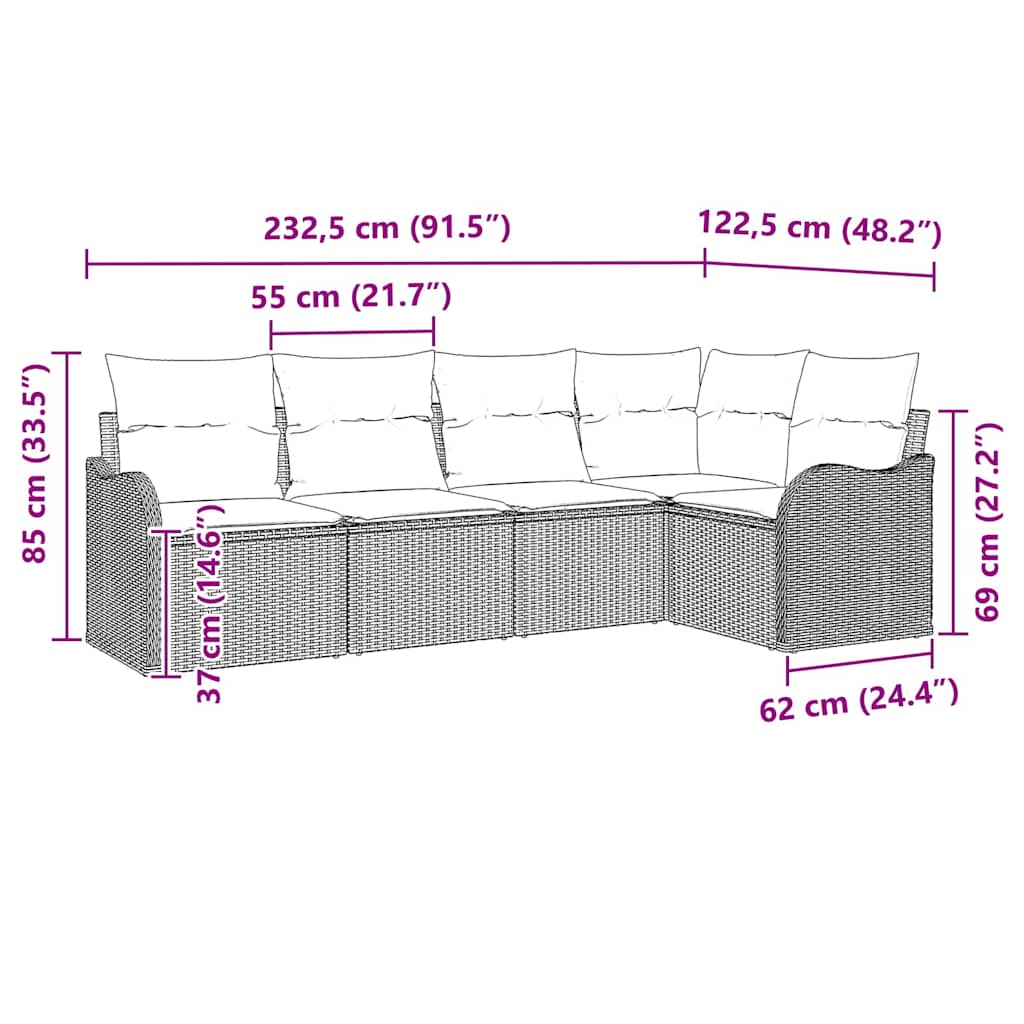Tuin Sofa Set met kussen 5 pcs Lichtgrijs Poly riet is nu te koop bij PeponiXL, paradijselijk wonen!