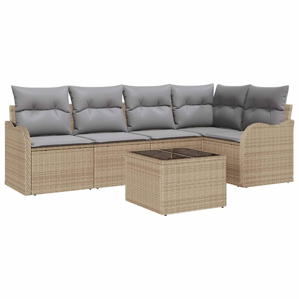 Tuin Sofa Set met kussen 6 pcs Beige Poly riet is nu te koop bij PeponiXL, paradijselijk wonen!