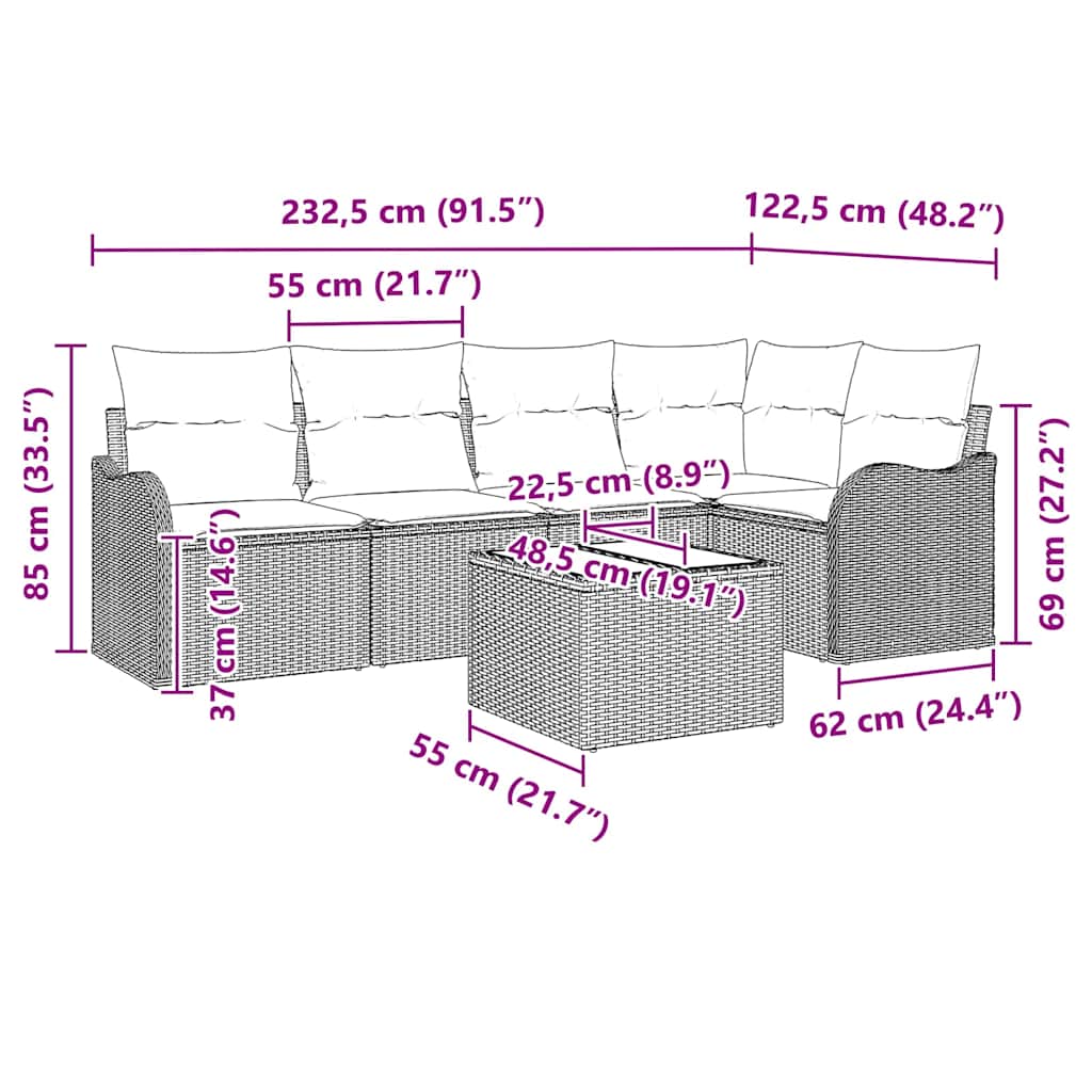 Tuin Sofa Set met kussen 6 pcs Beige Poly riet is nu te koop bij PeponiXL, paradijselijk wonen!