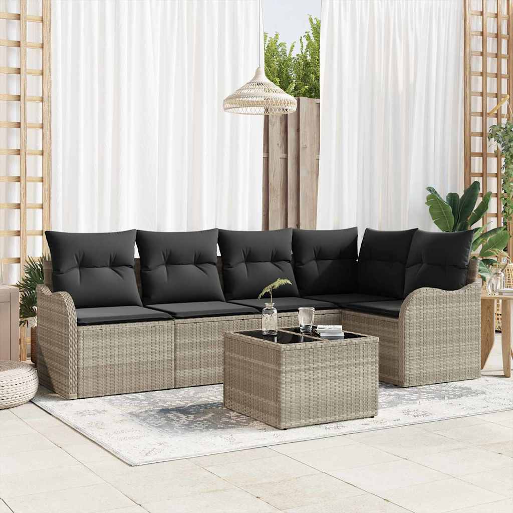 Tuin Sofa Set met kussen 6 pcs Lichtgrijs Poly riet is nu te koop bij PeponiXL, paradijselijk wonen!