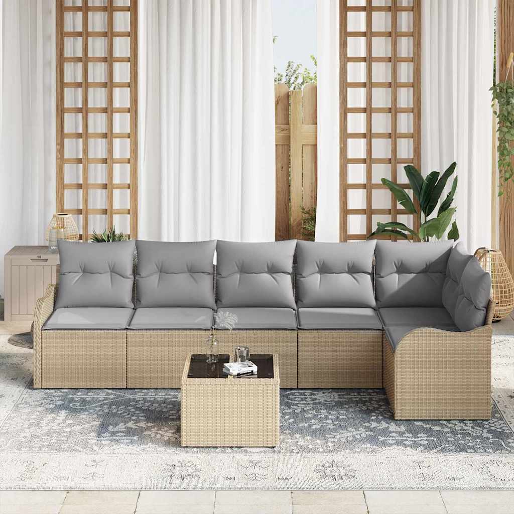 Tuin Sofa Set 7 pcs Beige poly rattan is nu te koop bij PeponiXL, paradijselijk wonen!