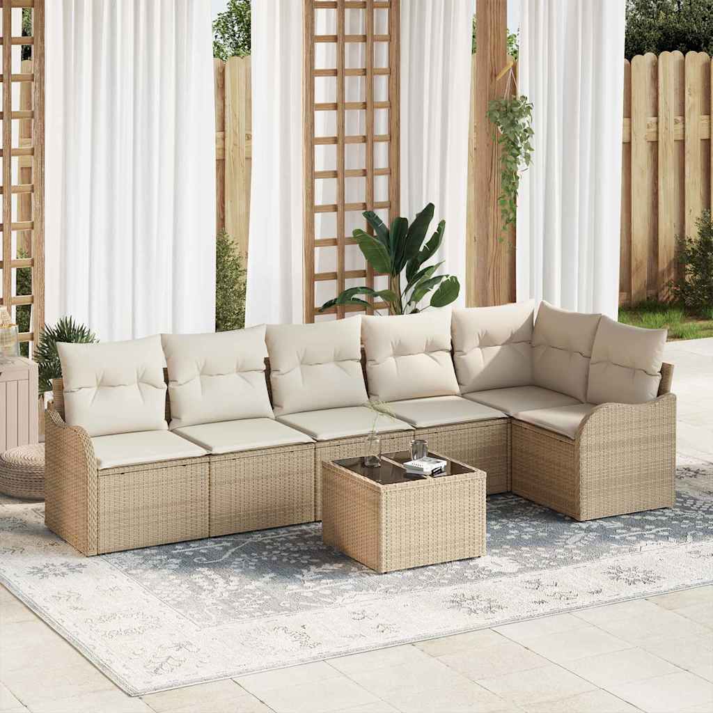 Tuin Sofa Set 7 pcs Beige poly rattan is nu te koop bij PeponiXL, paradijselijk wonen!