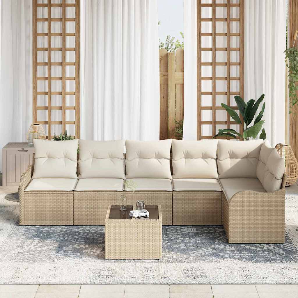 Tuin Sofa Set 7 pcs Beige poly rattan is nu te koop bij PeponiXL, paradijselijk wonen!
