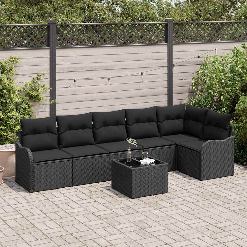 Tuin Sofa Set 7 pcs Zwart poly rattan is nu te koop bij PeponiXL, paradijselijk wonen!