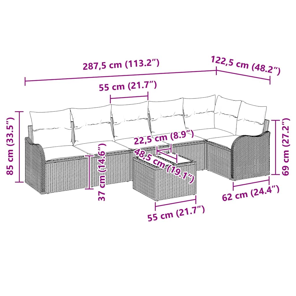 Tuin Sofa Set 7 pcs Zwart poly rattan is nu te koop bij PeponiXL, paradijselijk wonen!