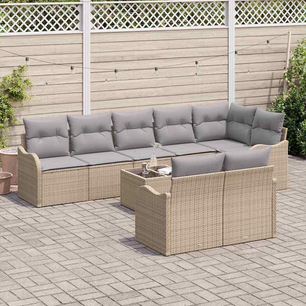 Tuin Sofa Set 9 pcs Beige poly rattan is nu te koop bij PeponiXL, paradijselijk wonen!