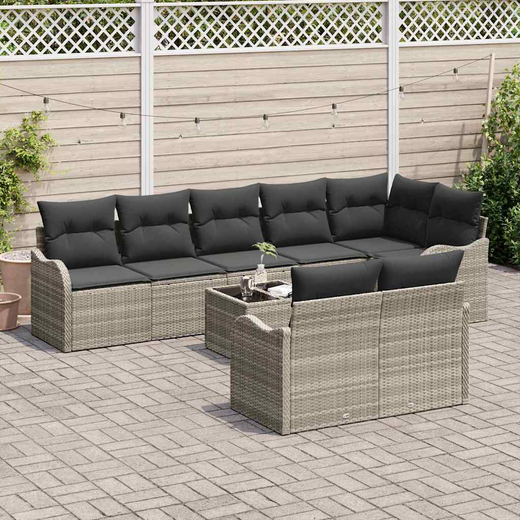 Tuin Sofa Set 9 pcs Lichtgrijs poly rattan is nu te koop bij PeponiXL, paradijselijk wonen!