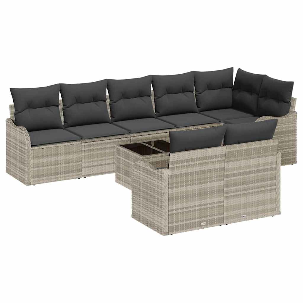 Tuin Sofa Set 9 pcs Lichtgrijs poly rattan is nu te koop bij PeponiXL, paradijselijk wonen!