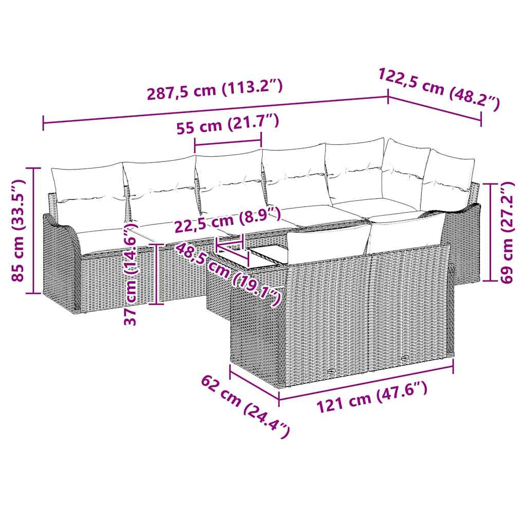 Tuin Sofa Set 9 pcs Lichtgrijs poly rattan is nu te koop bij PeponiXL, paradijselijk wonen!