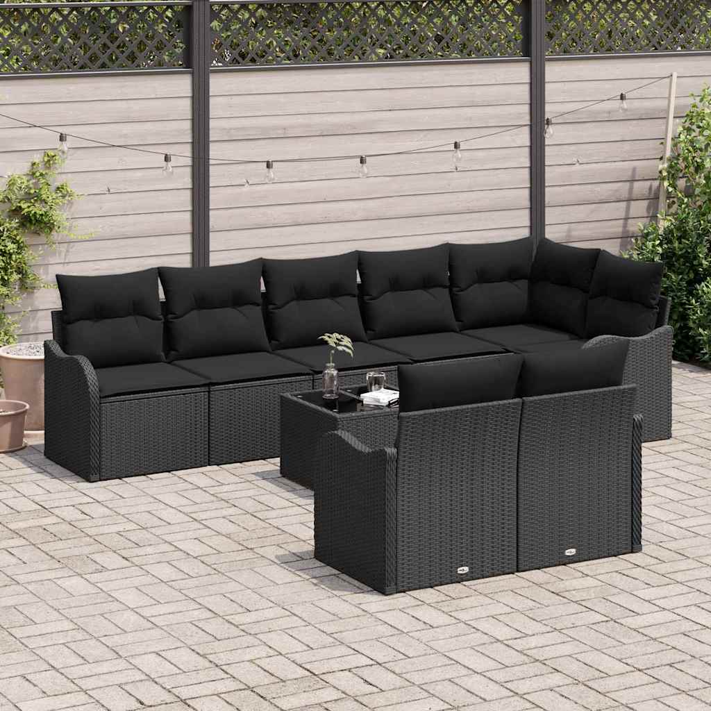 Tuin Sofa Set 9 pcs Zwart poly rattan is nu te koop bij PeponiXL, paradijselijk wonen!