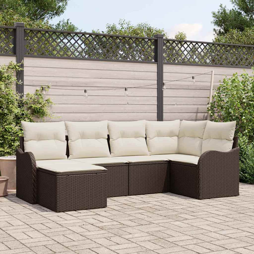 Tuin Sofa Set met kussen 6 pcs Bruin Poly riet is nu te koop bij PeponiXL, paradijselijk wonen!