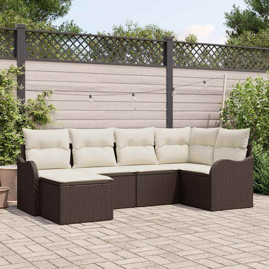 Tuin Sofa Set met kussen 6 pcs Bruin Poly riet is nu te koop bij PeponiXL, paradijselijk wonen!