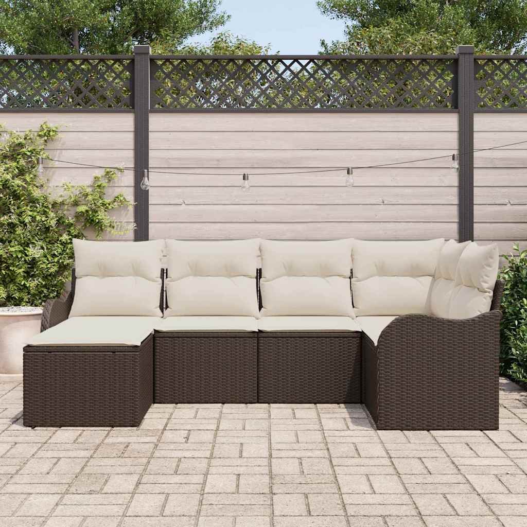 Tuin Sofa Set met kussen 6 pcs Bruin Poly riet is nu te koop bij PeponiXL, paradijselijk wonen!