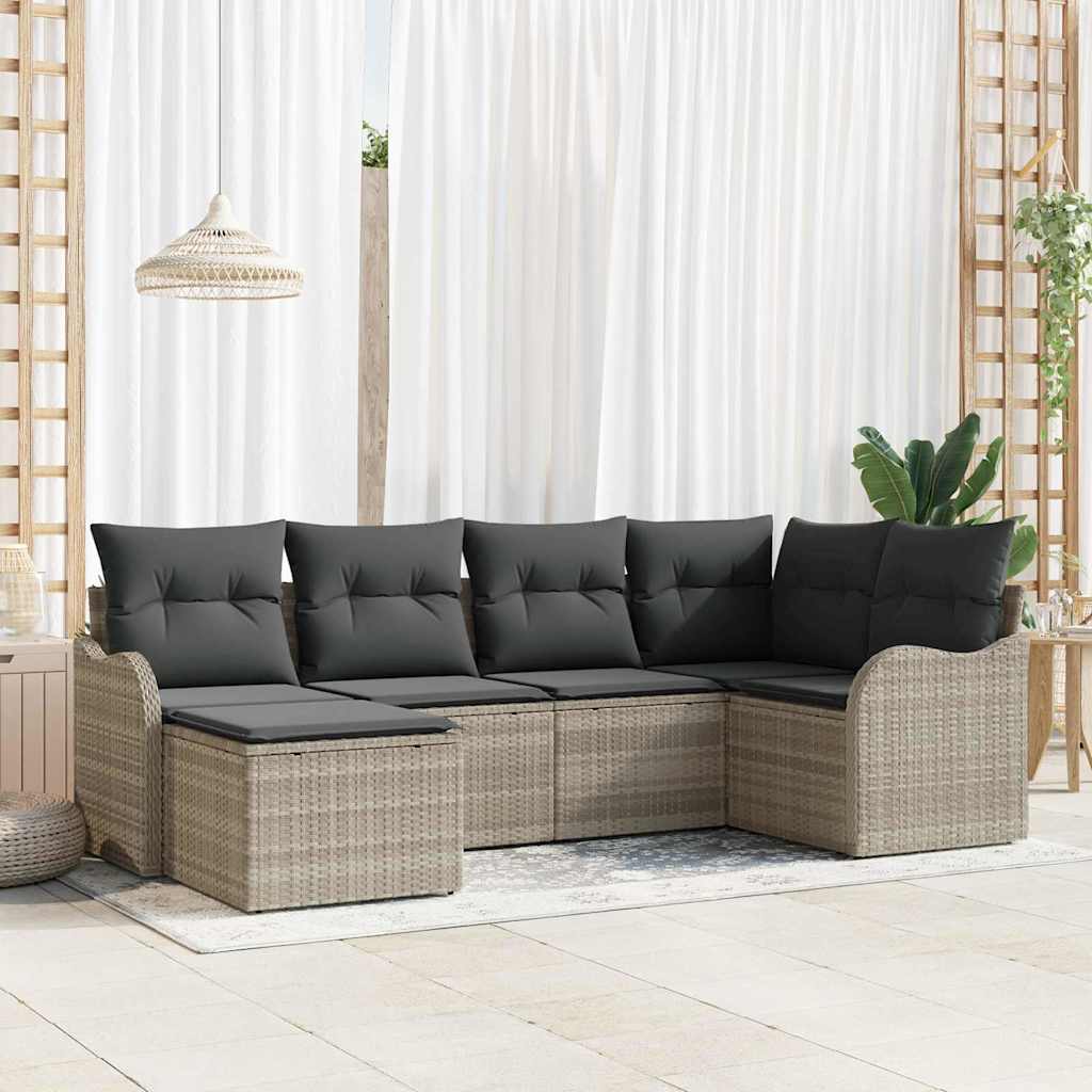 Tuin Sofa Set met kussen 6 pcs Lichtgrijs Poly riet is nu te koop bij PeponiXL, paradijselijk wonen!