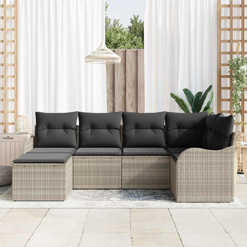Tuin Sofa Set met kussen 6 pcs Lichtgrijs Poly riet is nu te koop bij PeponiXL, paradijselijk wonen!