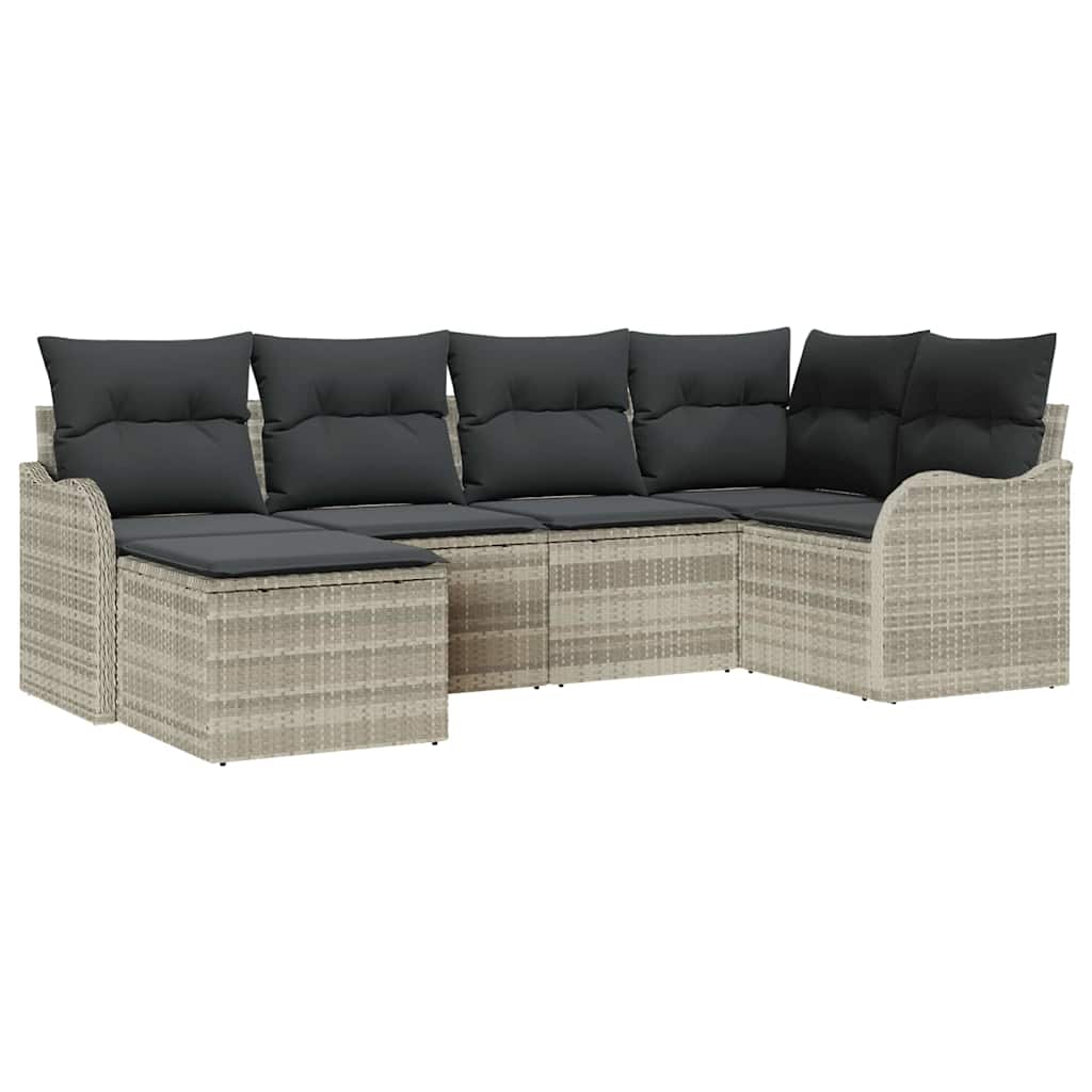 Tuin Sofa Set met kussen 6 pcs Lichtgrijs Poly riet is nu te koop bij PeponiXL, paradijselijk wonen!