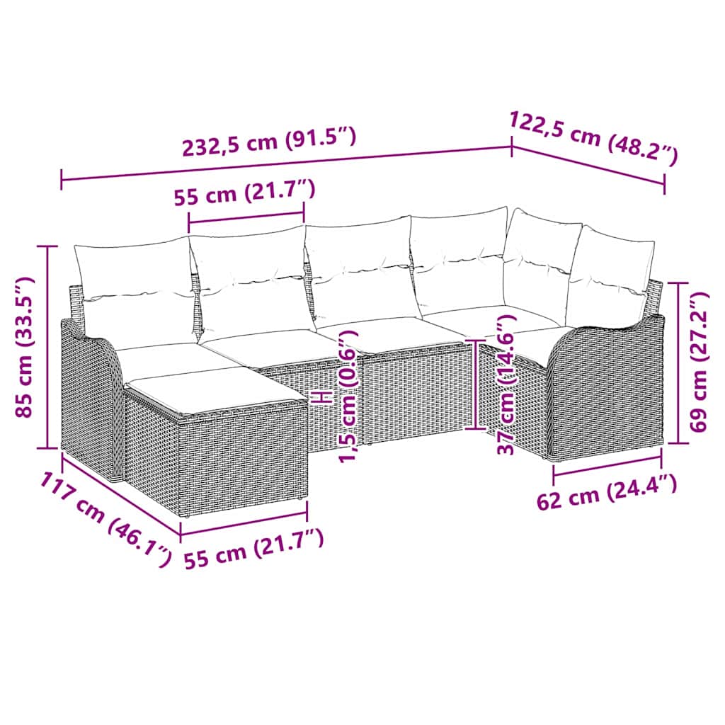 Tuin Sofa Set met kussen 6 pcs Lichtgrijs Poly riet is nu te koop bij PeponiXL, paradijselijk wonen!