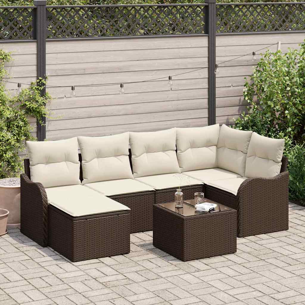 Tuin Sofa Set met kussen 7 pcs Bruin Poly riet is nu te koop bij PeponiXL, paradijselijk wonen!