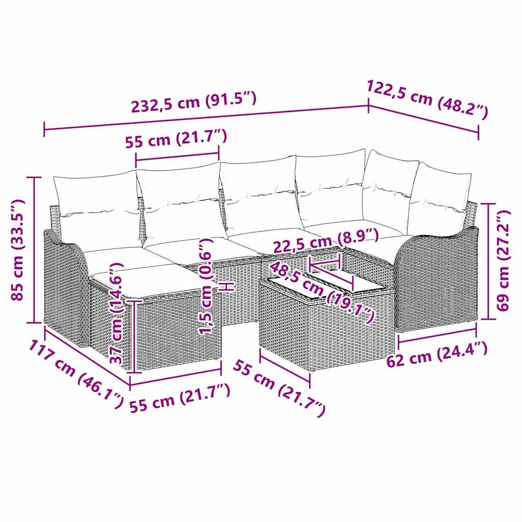 Tuin Sofa Set met kussen 7 pcs Bruin Poly riet is nu te koop bij PeponiXL, paradijselijk wonen!