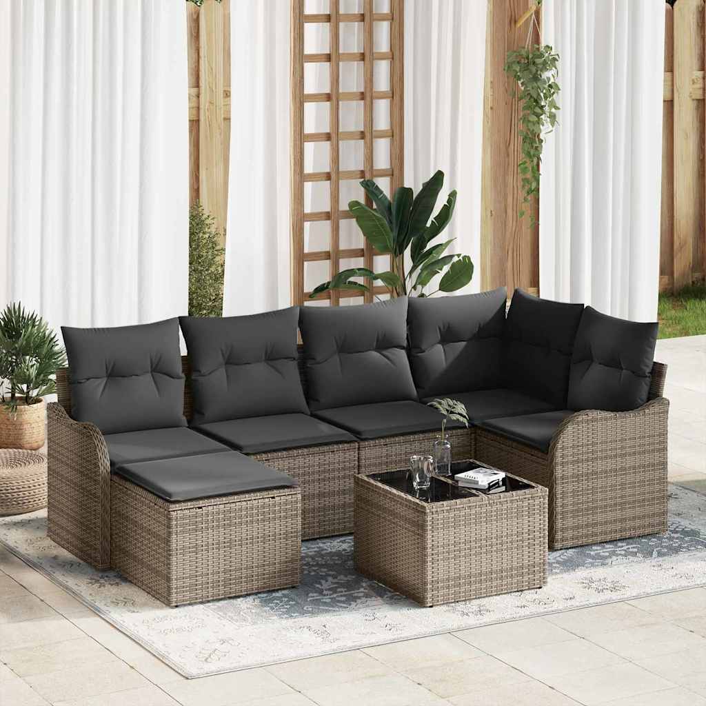 Tuin Sofa Set met kussen 7 pcs Grijs Poly riet is nu te koop bij PeponiXL, paradijselijk wonen!
