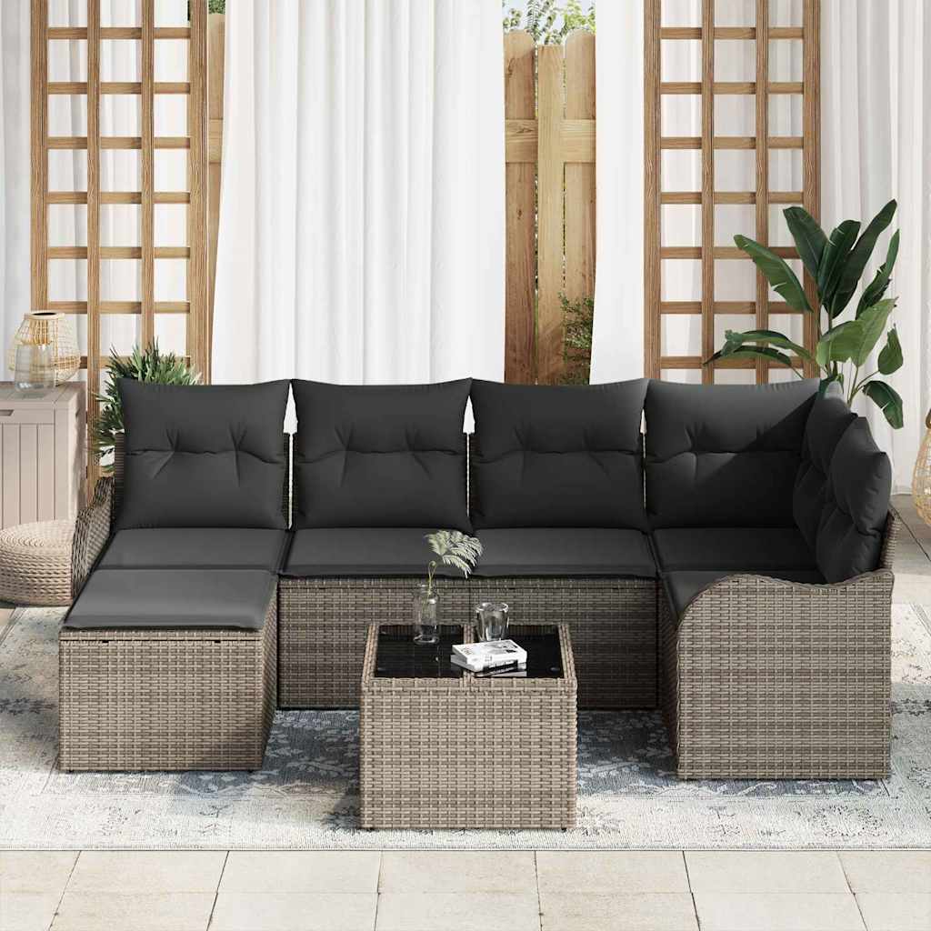 Tuin Sofa Set met kussen 7 pcs Grijs Poly riet is nu te koop bij PeponiXL, paradijselijk wonen!