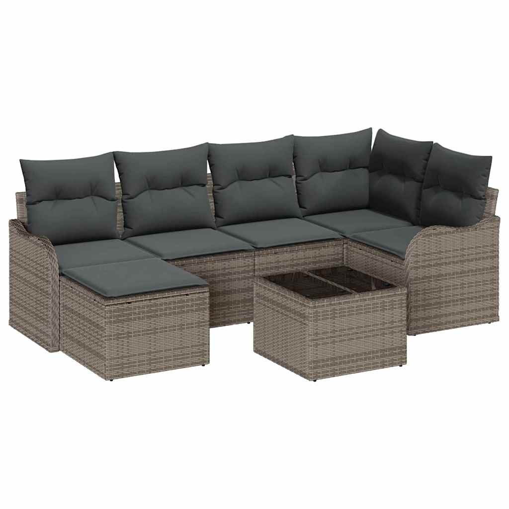 Tuin Sofa Set met kussen 7 pcs Grijs Poly riet is nu te koop bij PeponiXL, paradijselijk wonen!