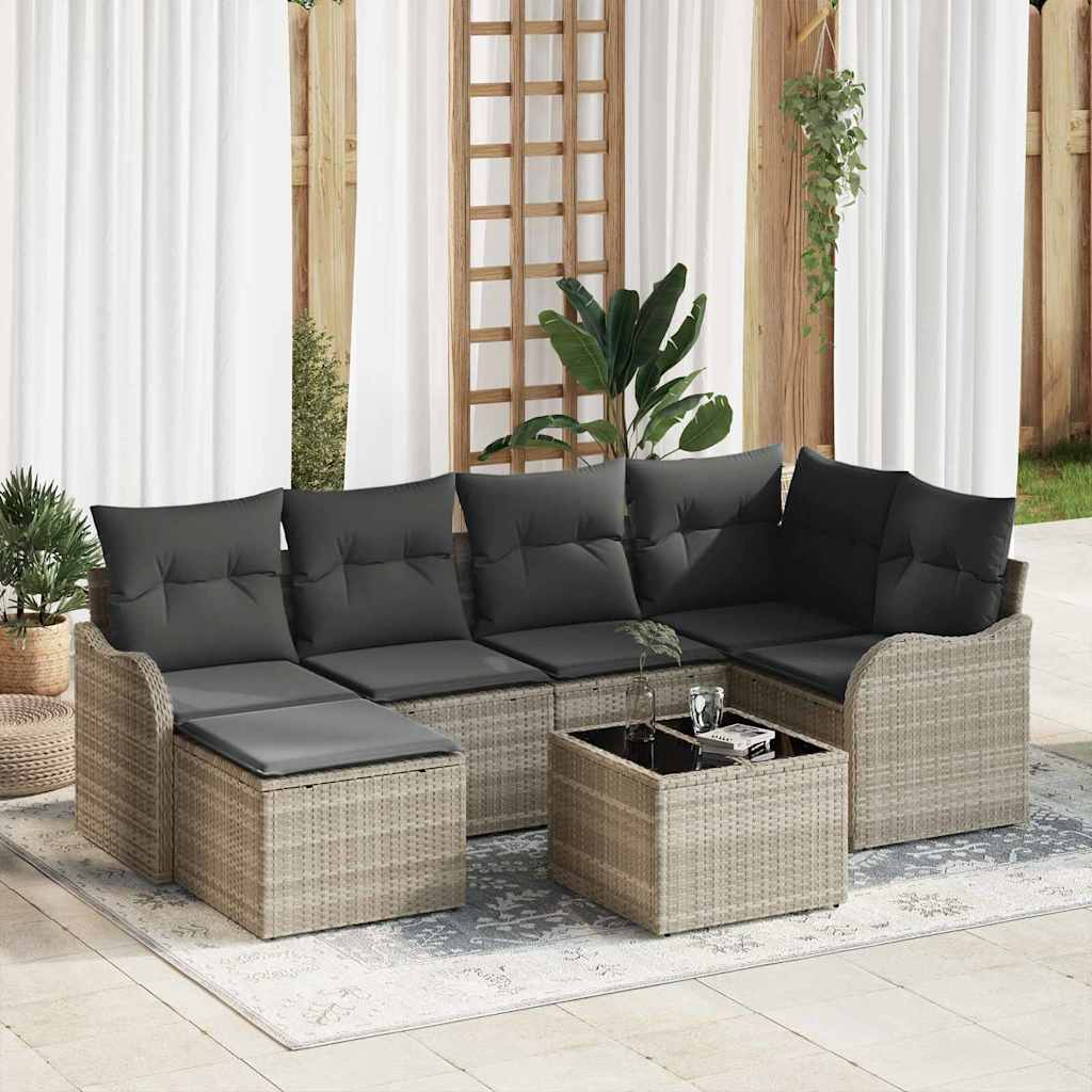 Tuin Sofa Set 7 pcs Lichtgrijs poly rattan is nu te koop bij PeponiXL, paradijselijk wonen!