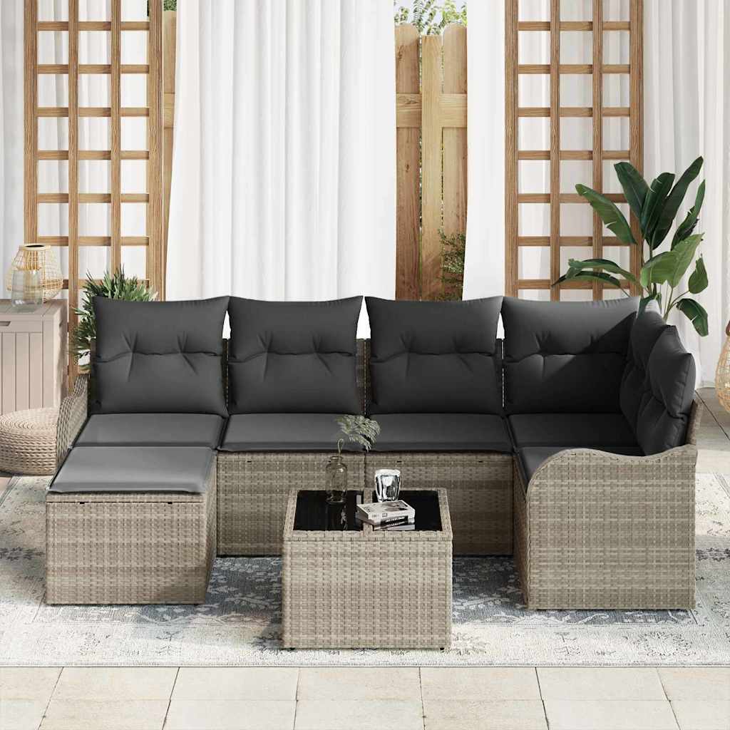 Tuin Sofa Set 7 pcs Lichtgrijs poly rattan is nu te koop bij PeponiXL, paradijselijk wonen!