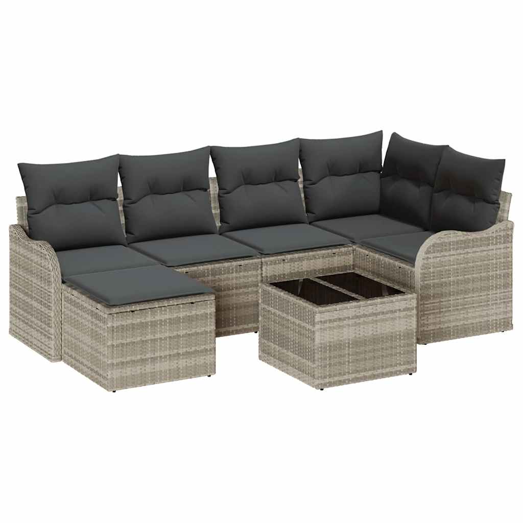 Tuin Sofa Set 7 pcs Lichtgrijs poly rattan is nu te koop bij PeponiXL, paradijselijk wonen!