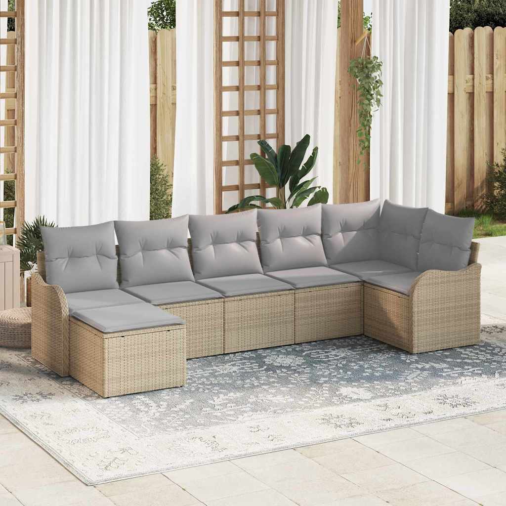 Tuin Sofa Set 7 pcs Beige poly rattan is nu te koop bij PeponiXL, paradijselijk wonen!
