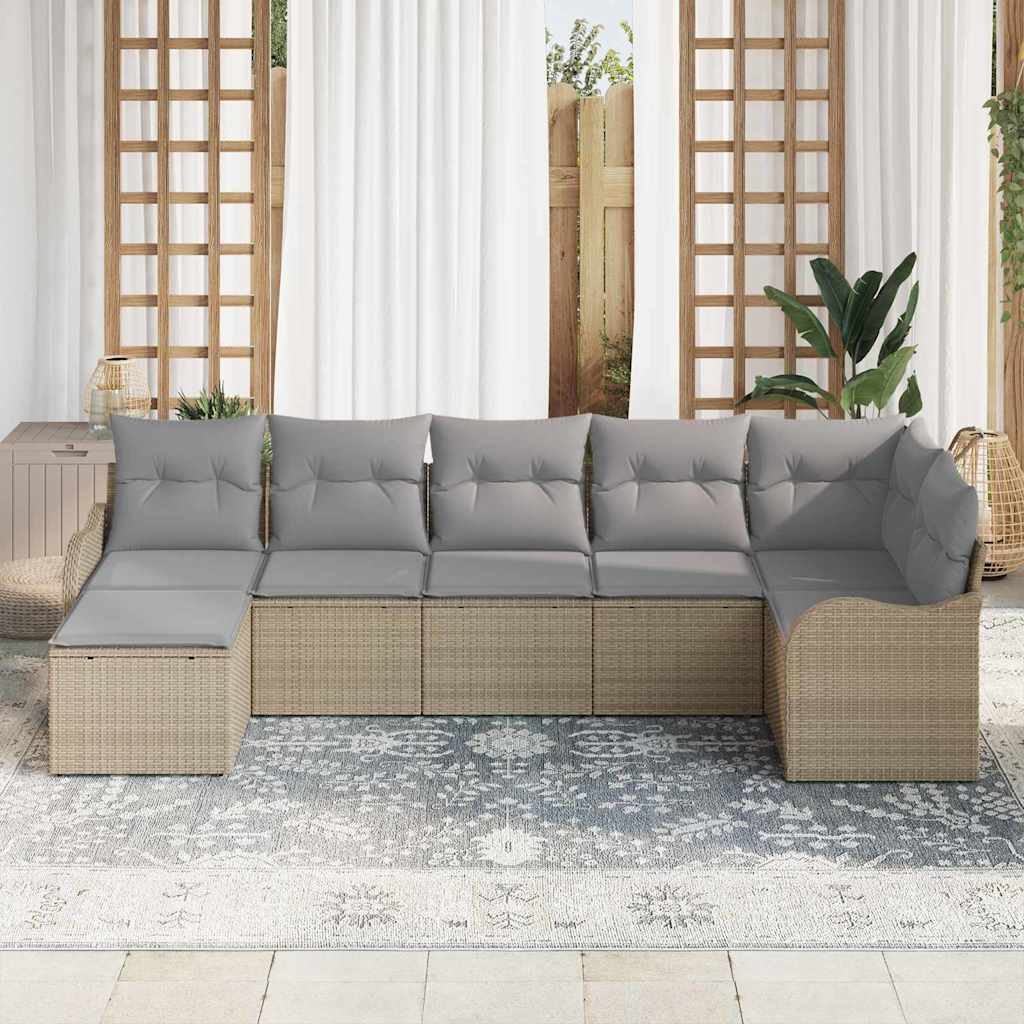 Tuin Sofa Set 7 pcs Beige poly rattan is nu te koop bij PeponiXL, paradijselijk wonen!