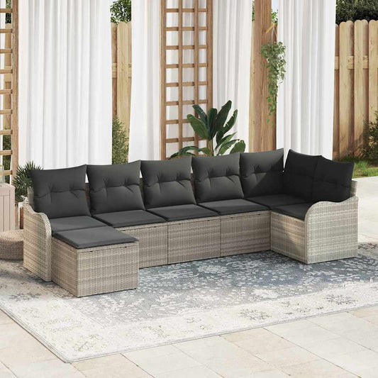 Tuin Sofa Set 7 pcs Lichtgrijs poly rattan is nu te koop bij PeponiXL, paradijselijk wonen!